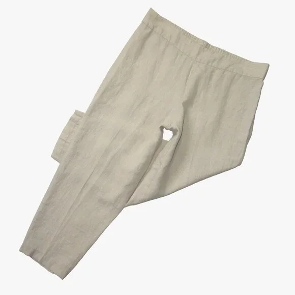 NWT Eileen Fisher Organic Linen Cropped Pant in Unnatural Pull-on Pants M - Picture 2 of 7